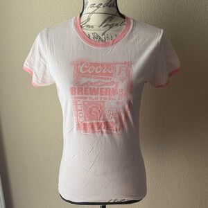 Coors Women's Pink and White Graphic Tee